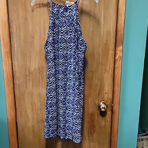 Blue and White Geometric Print Dress